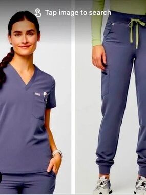 SET: Figs Space Navy Slim Catarina Top (S) and Kade Cargo Pant (M)